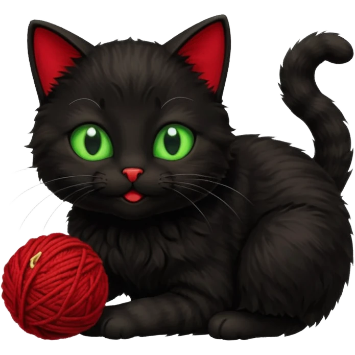 happy black cat playing with small ball of wool emoji
