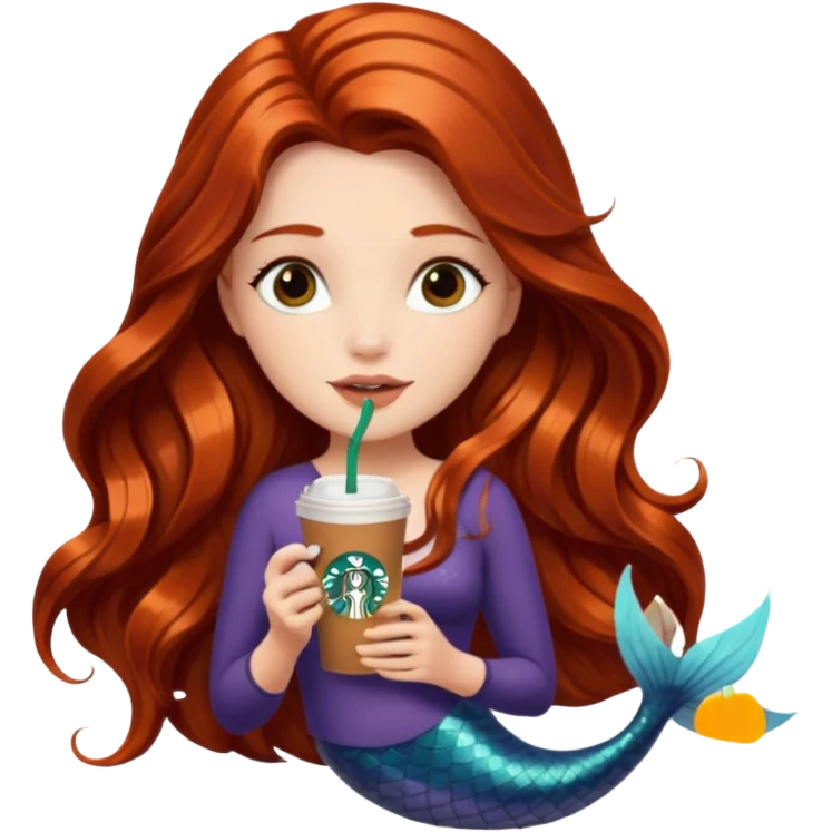 MERMAID WITH LONG HAIR AND DRINKING STARBUCKS COFFEE emoji