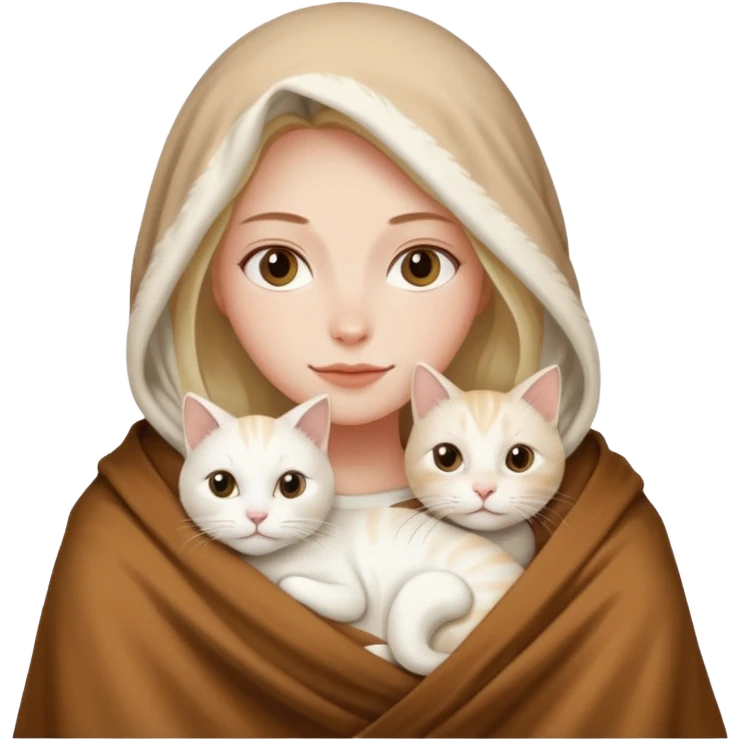 Beyaz kedi ve bayan elinde kahve battaniye emoji