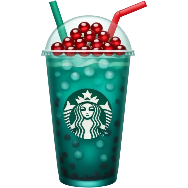Teal colored Starbucks drink with red boba pearls  emoji