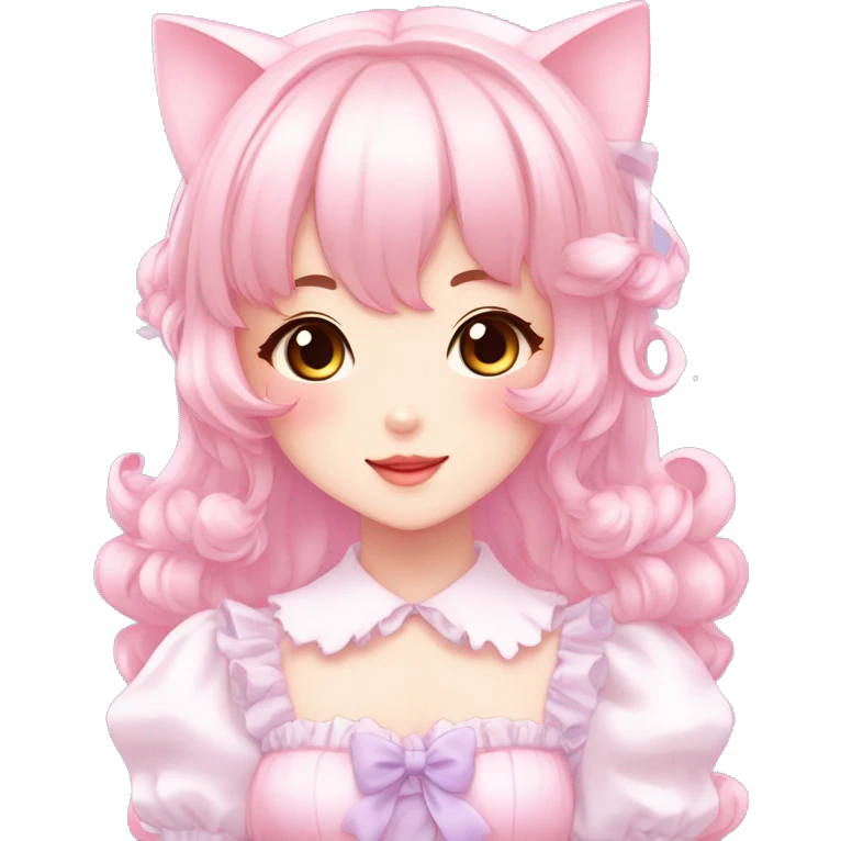 Shiny Blushing Cute Kawaii Beautiful Pastel Lolita Anime Catgirl Trending Style Cottagecore Pastelcore  full body emoji