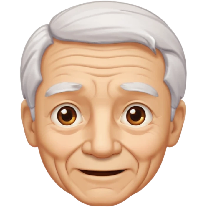 Abuelo hombre, ojos cafés, muchas arrugas, aspecto feliz, el pelo debe ser blanco no morado. emoji