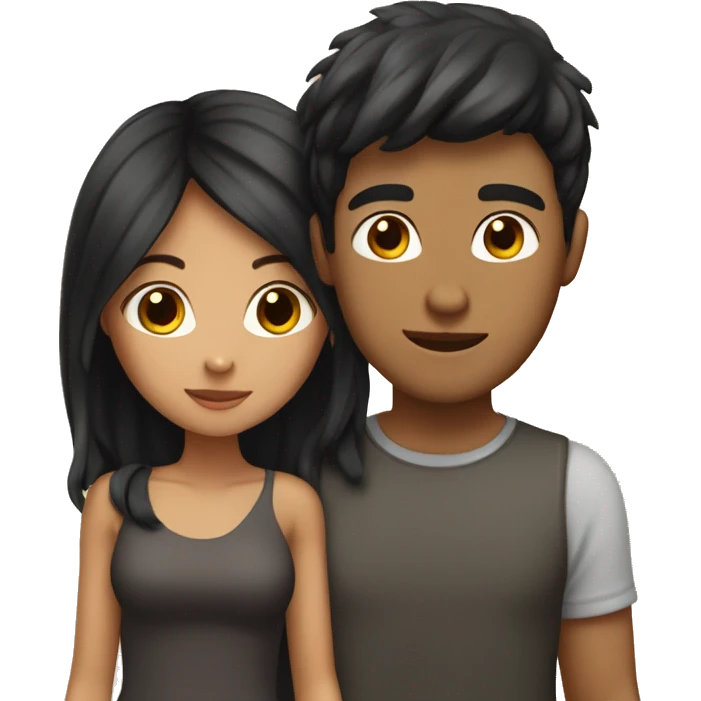 Brown haird asian girl with black haired guy emoji