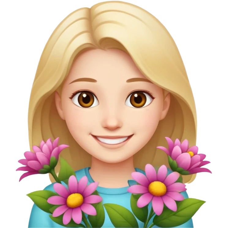 smiling girl with flowers emoji