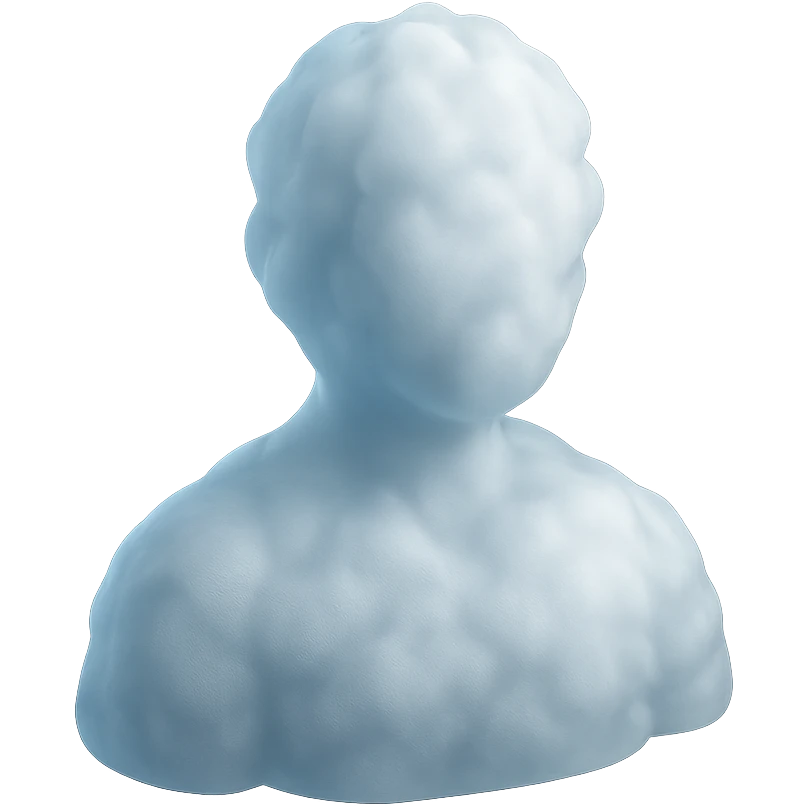 A person from the shoulders up, entirely composed of fluffy white clouds. emoji