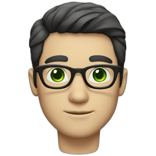 white man with glasses black hair green eyes emoji