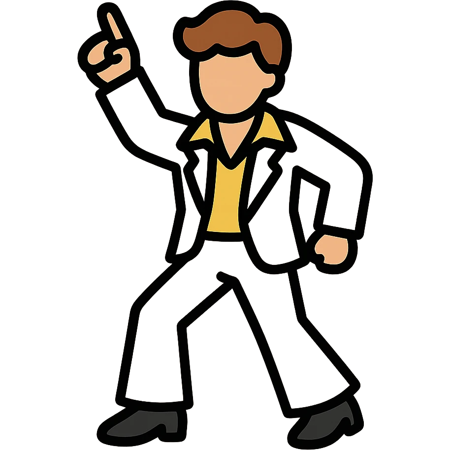 disco dancing man, white outfit, brown hair emoji