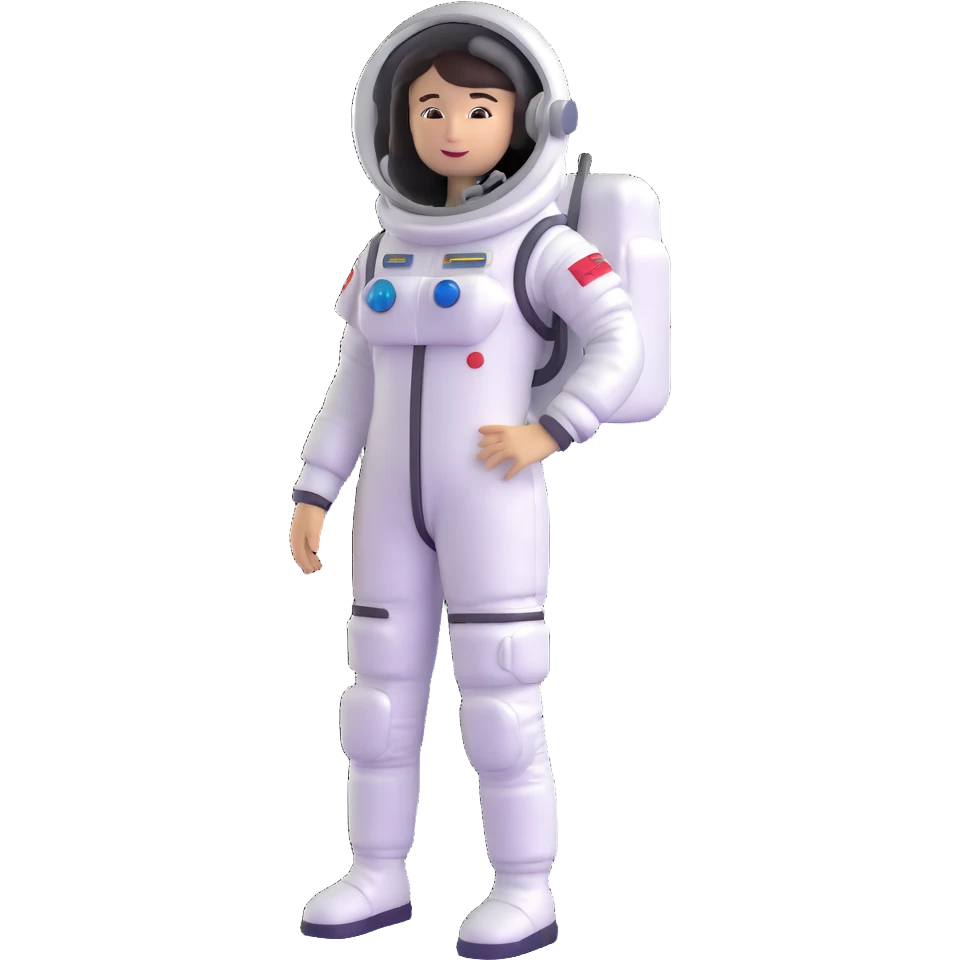 female cosmonaut in full length, standing, space suit, woman astronaut emoji