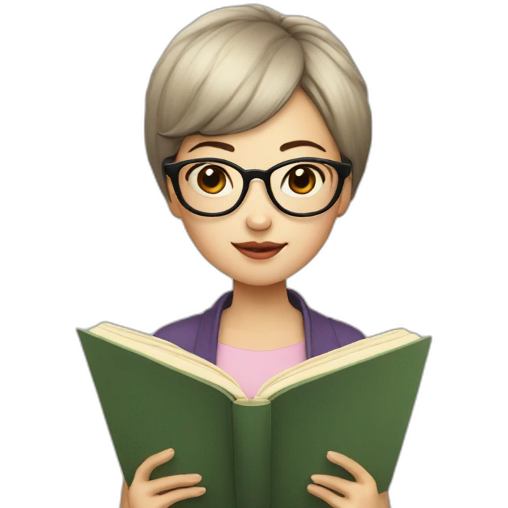 Chinese short-haired girl with mushroom head wearing glasses and reading a book emoji