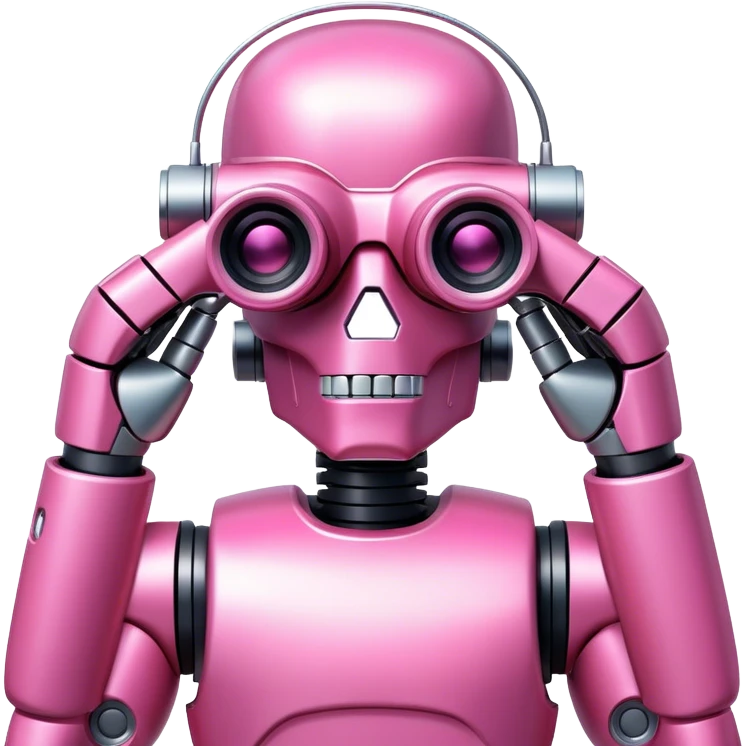 schwarzenegger-looking pink robotic terminator looking through binocular emoji