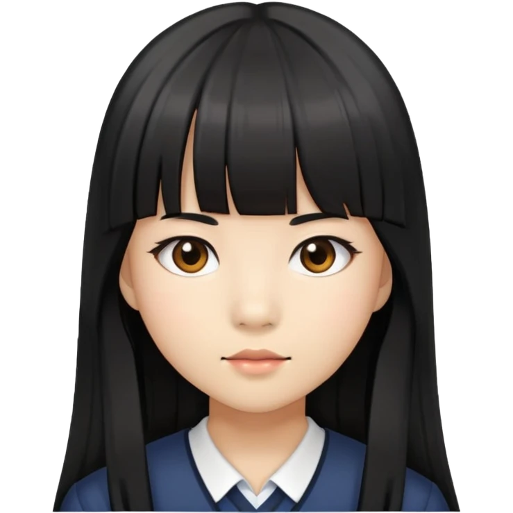 schoolgirl with Asian skin tone, long black hair, and straight cut bangs emoji
