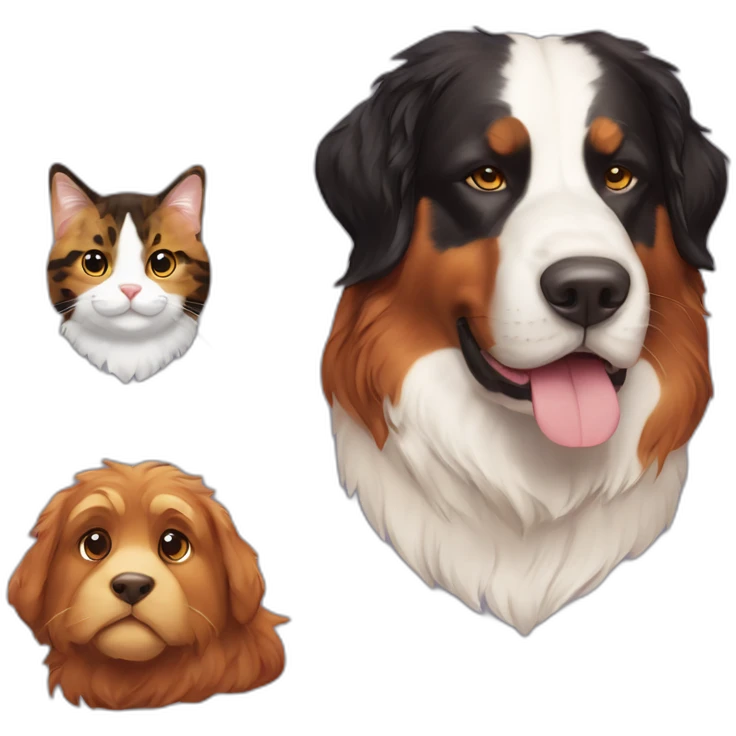 A Bernese dog next to A tortoiseshell cat without white emoji