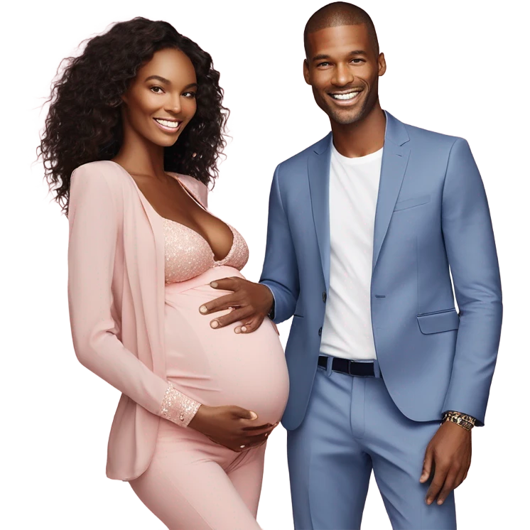 Realistic Photo of a Victoria secret model pregnant posing with a male model at her baby shower  emoji