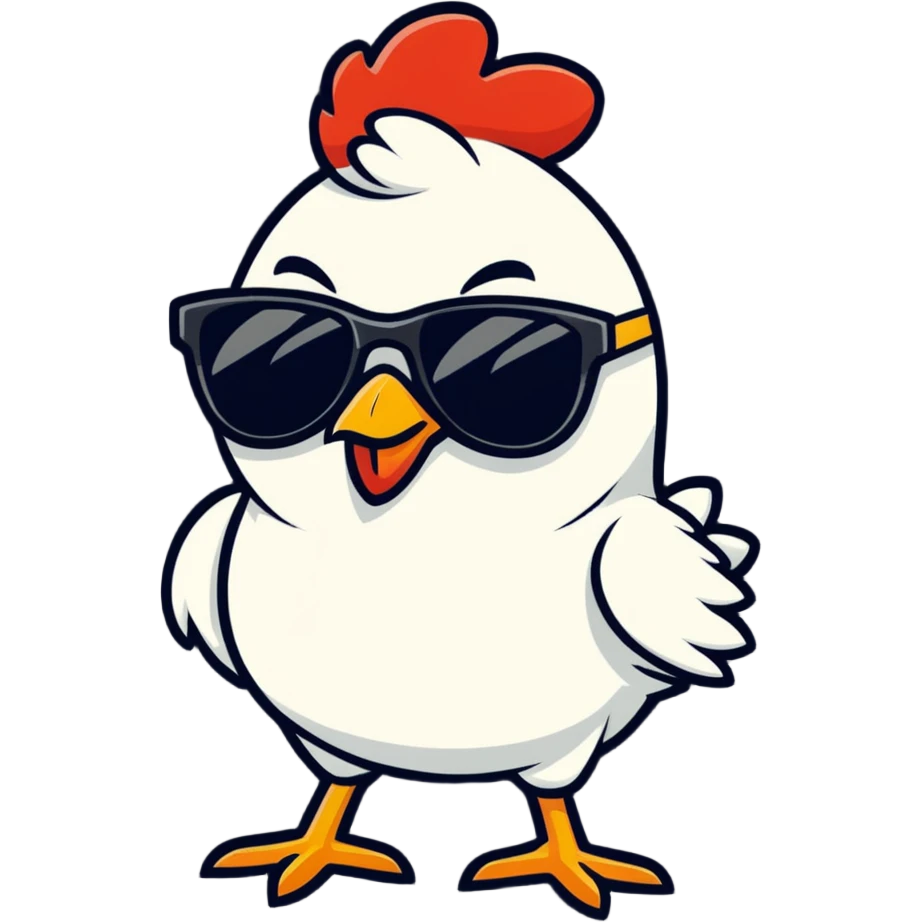cool chicken with big sunglasses standing confidently emoji