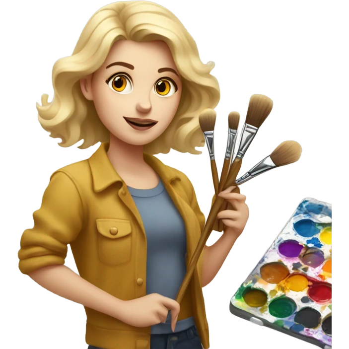 Blonde artist painting emoji