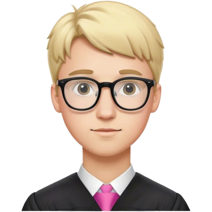 A blonde-haired young white man, wearing glasses, in the middle of his graduation with black and pink theme emoji