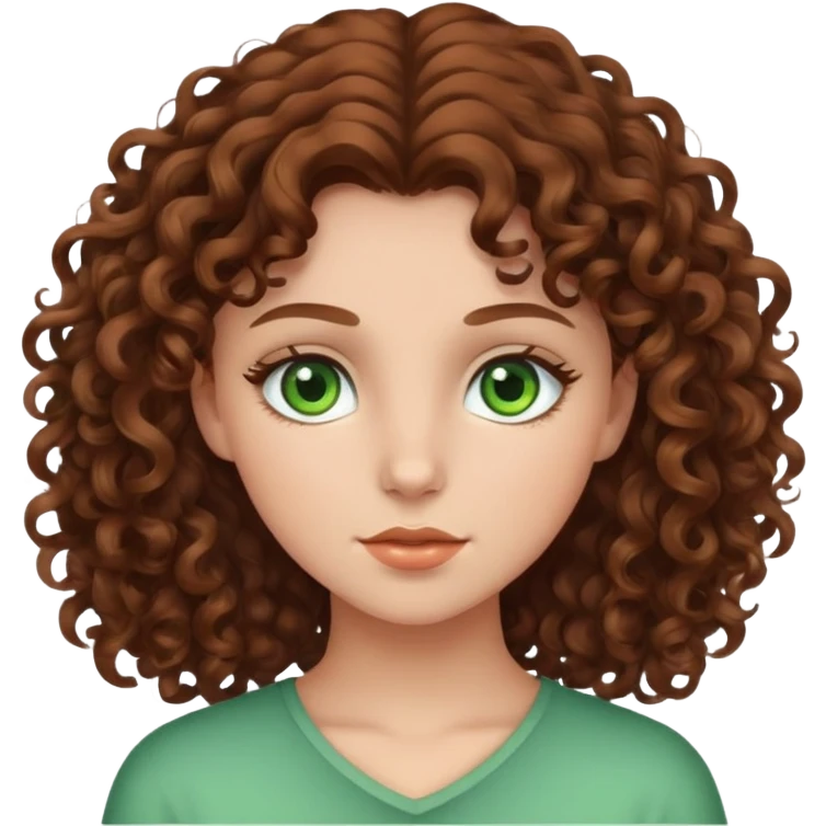 girl with brown curly hair and green eyes emoji