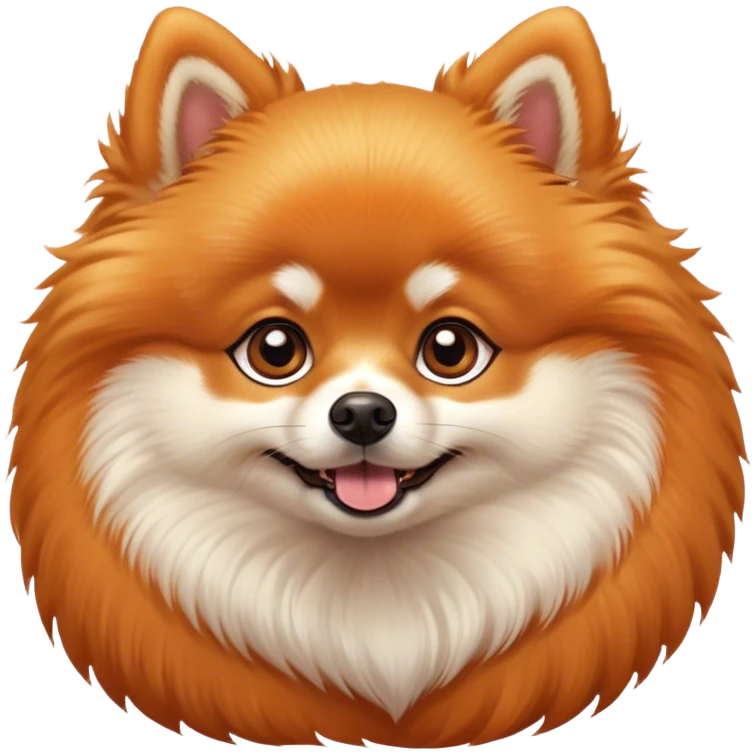 Cinematic Cute Orange Pomeranian Portrait Emoji, Head tilted playfully and inquisitively, featuring a luscious, fluffy orange Fur with a natural sheen, round, sparkling brown eyes filled with curiosity, Simplified yet irresistibly adorable features, highly detailed, glowing with a warm, friendly glow, high shine, affectionate and lively, stylized with a touch of whimsy, bright and endearing, soft glowing outline, capturing the essence of a mischievous yet loving pup, so playful it feels like it could scamper out of the screen and into your arms! emoji