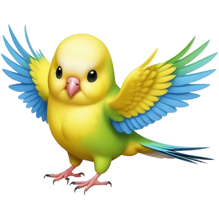 cinematic-[budgie]-realistic-full-body-perched-emoji,-wings-out-flying,-head-tilted-dramatically,-sleek-[yellow]-feathers,-simplified-yet-realistic-focused-features,-highly-detailed,-glowing-with-an-almost-sarcastic-glow emoji