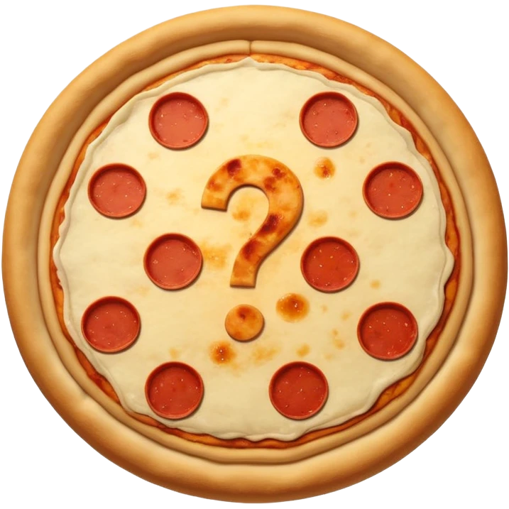 mystery pizza, with a question mark on it emoji