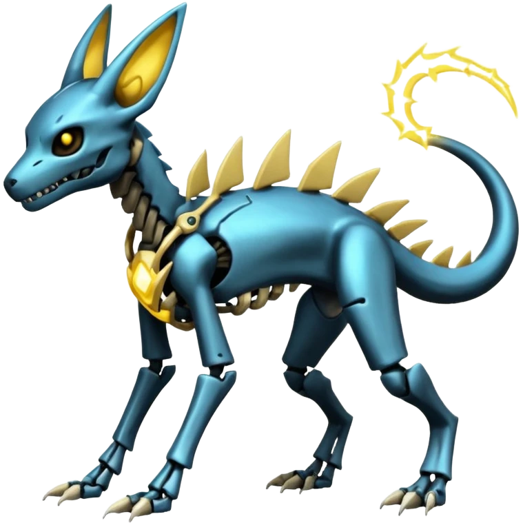 futuristic Skeleton-Cyborg-Manectric-Electrike-Salandit-Cubone-Umbreon-Marowak-Draco-Fakémon-hybrid-creature (full body), 4 legs emoji