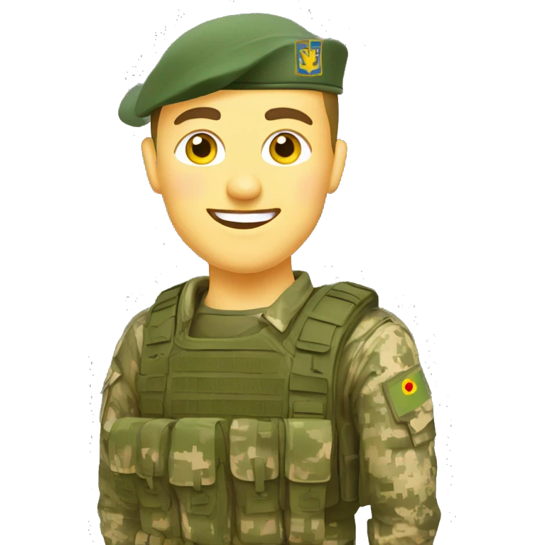 happy Ukrainian soldier, in camouflage pixel uniform  emoji