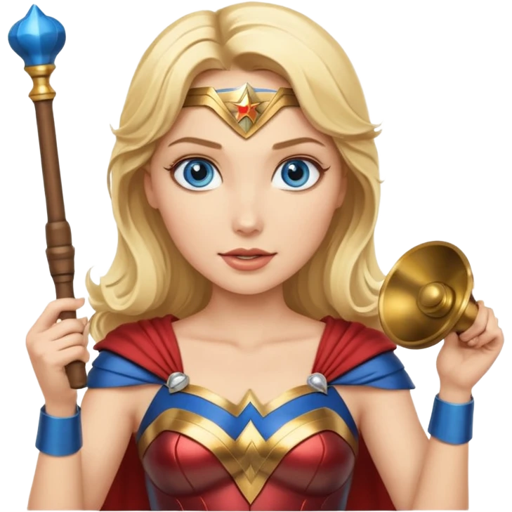 Blonde blue eyes Wonder Woman holding bell and baton  emoji