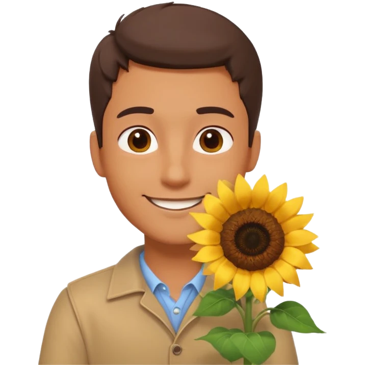 man holding a sunflower portrait, head and shoulders only, gentle smile, sunflower visible in hand, warm positive vibe, 3D cartoon style, mobile game icon style, clean background, no text, no watermark
 emoji