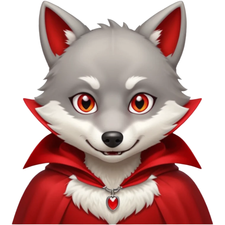 Vampire Pet, Tiny wolf in red collar cloak, red eye, fang emoji