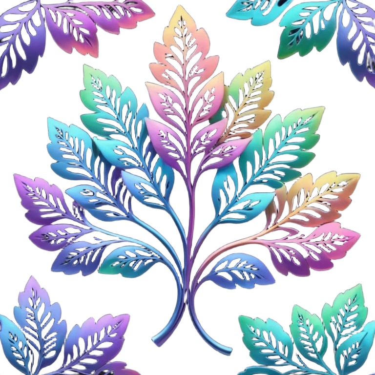 dark rainbow filigree design, leaf shapes, flower shapes, nature shapes emoji