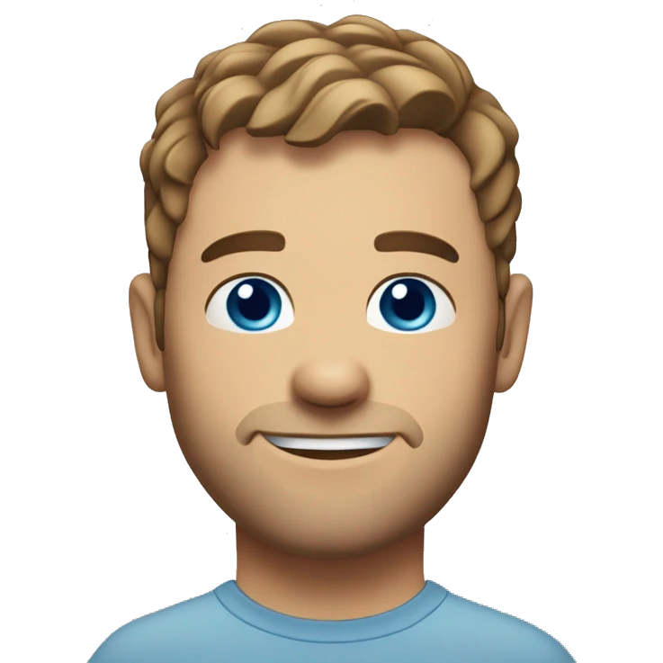 A head and shoulders shot of a 33 year old Caucasian man, with short brown hair,   with blue eyes wearing a t-shirt. emoji