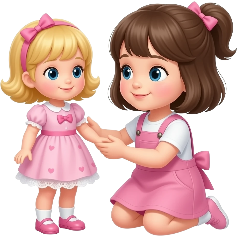 a toddler girl playing with a doll emoji