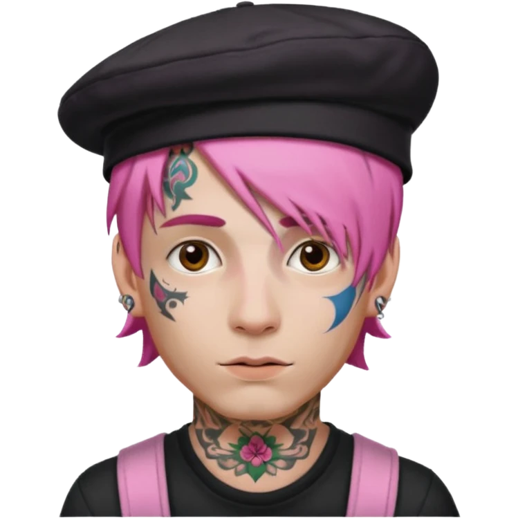 pink haired man and face tattoos and hat emoji