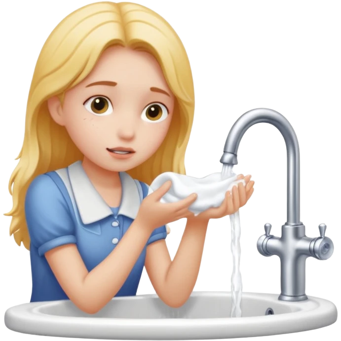 una chica lavandose la cara en el lava manos  emoji