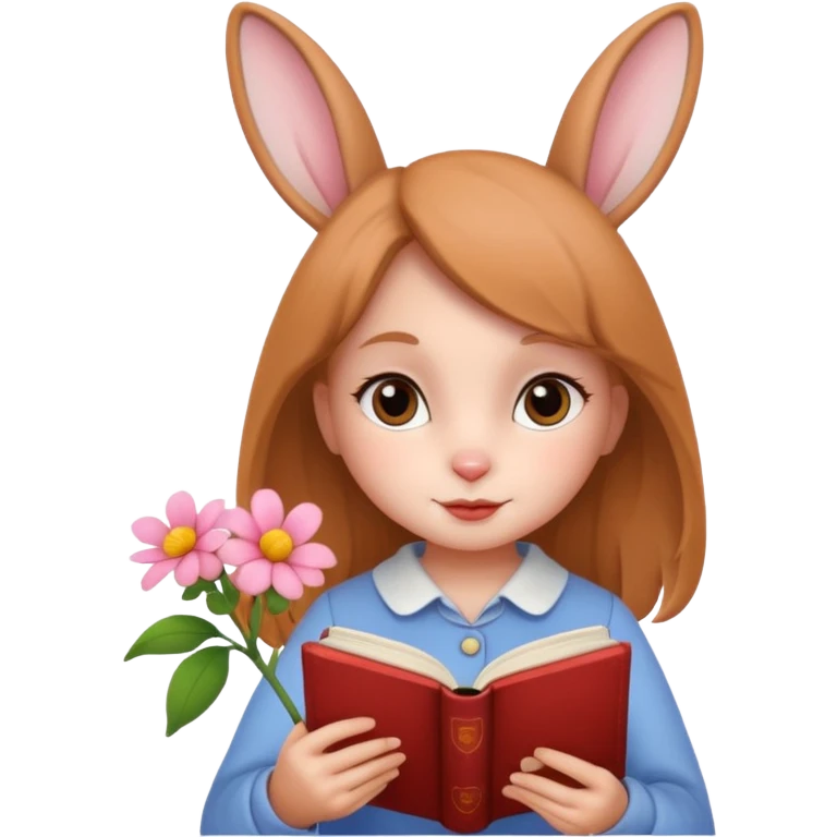rabbit girl reading book + flower emoji
