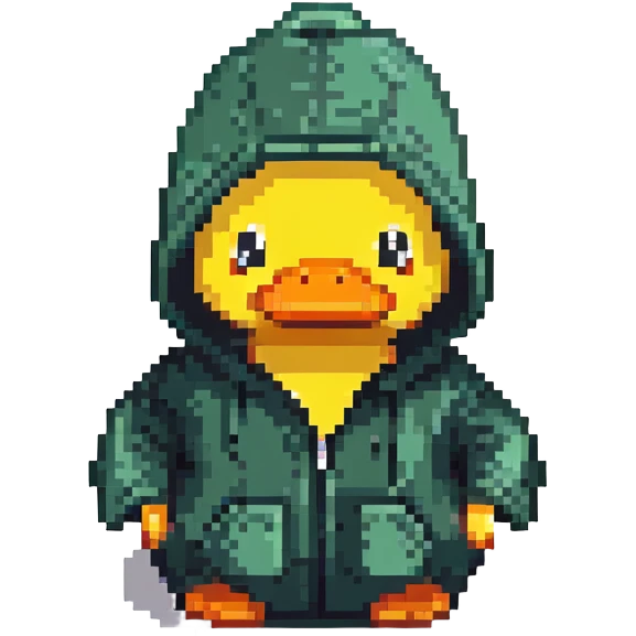 dark green rubber duck with tiny hoodie emoji