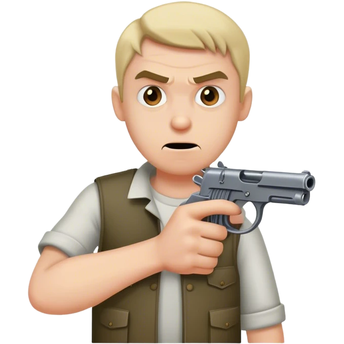 Short mad person holding a gun, male emoji