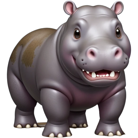 cinematic-hippo-realistic-full-body side view-standing on all fours-emoji,-massive-round-frame-partially-submerged-in-muddy-water,-wide-mouthed-grin-exposing-huge-teeth,-head-tilted-dramatically,-thick-greyish-brown-hide-glossy-from-water,-simplified-yet-realistic-focused-features,-highly-detailed,-glowing-with-an-almost-sarcastic-glow emoji