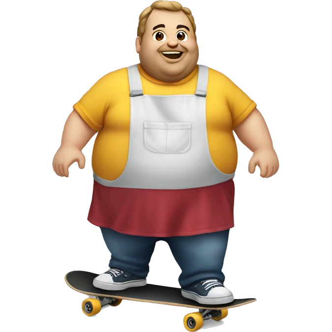 fat guy skateboarding in an apron emoji