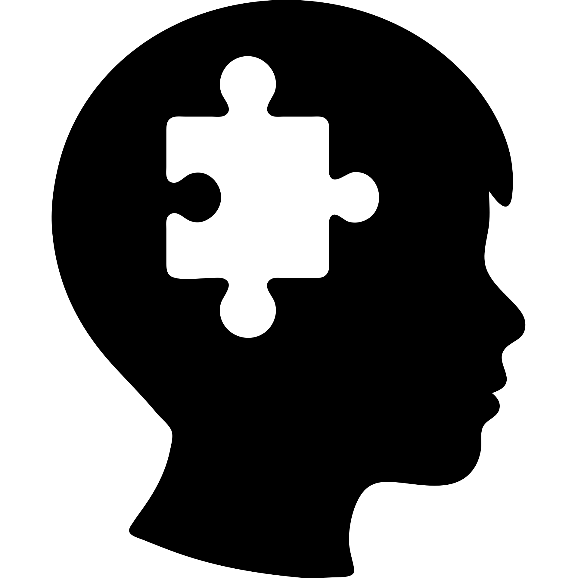 silhouette of a boy’s head with a puzzle piece inside, symbolizing genius emoji