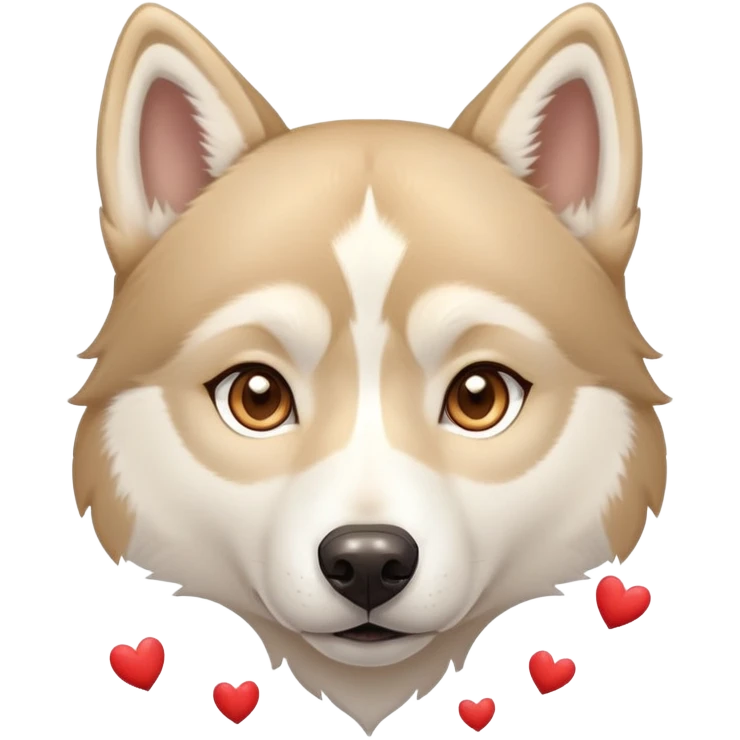 Husky, beige doré Aux yeux marrons clairs Avec plein de cœur rouge autour de sa tête emoji