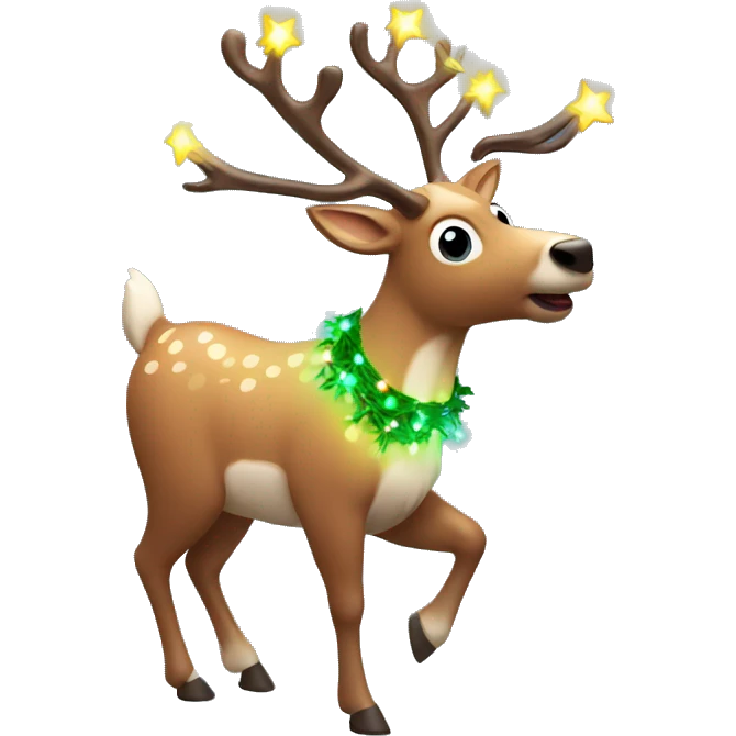 Dancing reindeer with christmas lights emoji