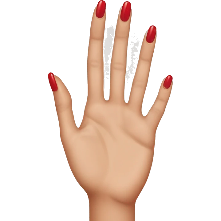 Womans hand with red manicure on top of a light brown dogs head  emoji