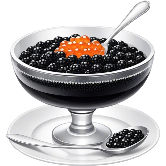 Russian black caviar in a crystal caviar dish with a silver spoon  emoji