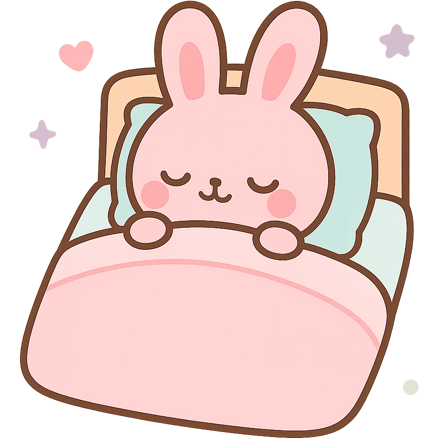 pink bunny sleeping in bed emoji