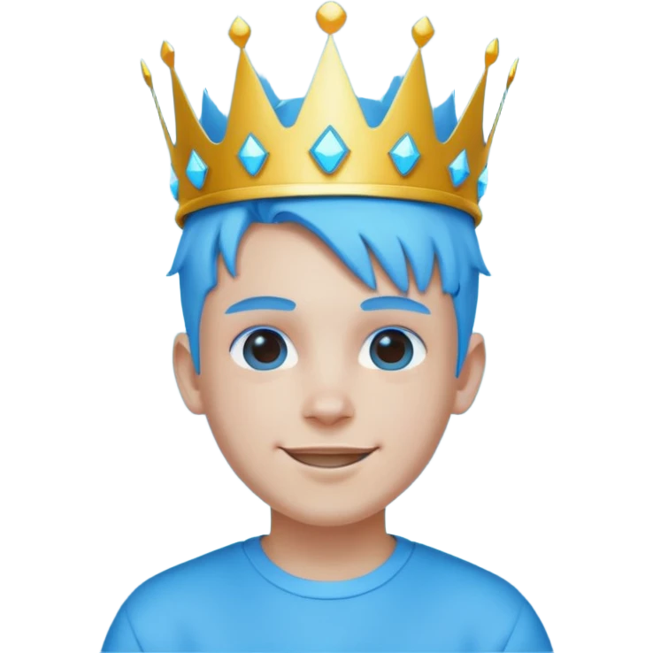 boy neon cyberpunk light blue happy crown white and blue emoji
