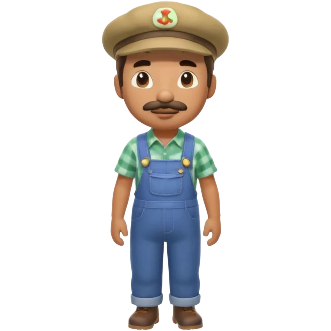 ANIMAL CROSSING CHARACTER ONLY: human famer with a beret and a mustache in the aninal crossing world 3d emoji