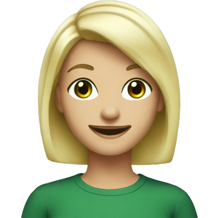 Blonde bob cut dark green  eyes  smiling emoji