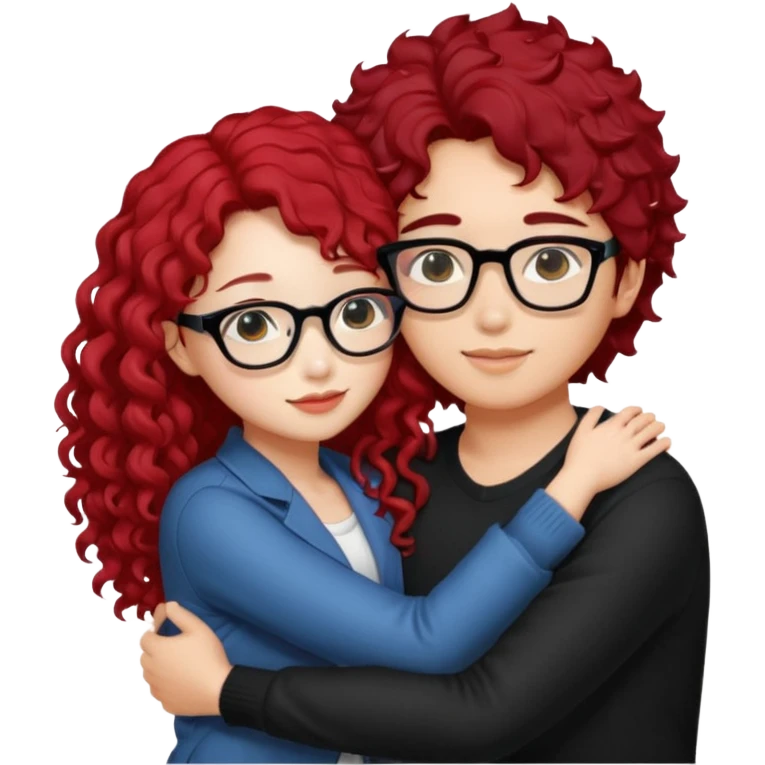 une star de Kpop asiatique avec les cheveux noir  qui fait un câlin a une fille qui a des lunette et des cheveux rouge et bouclé  emoji