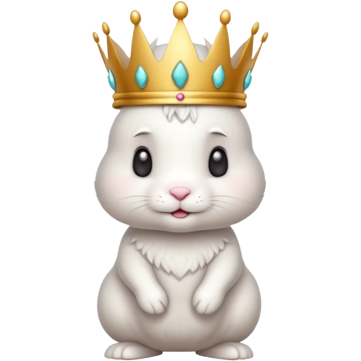 white cute bunny with big crown, funny, standing emoji
